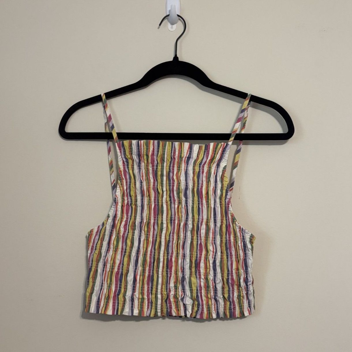 Zara Multicolored Stripe Cropped Tank Smocked Back Size Small
